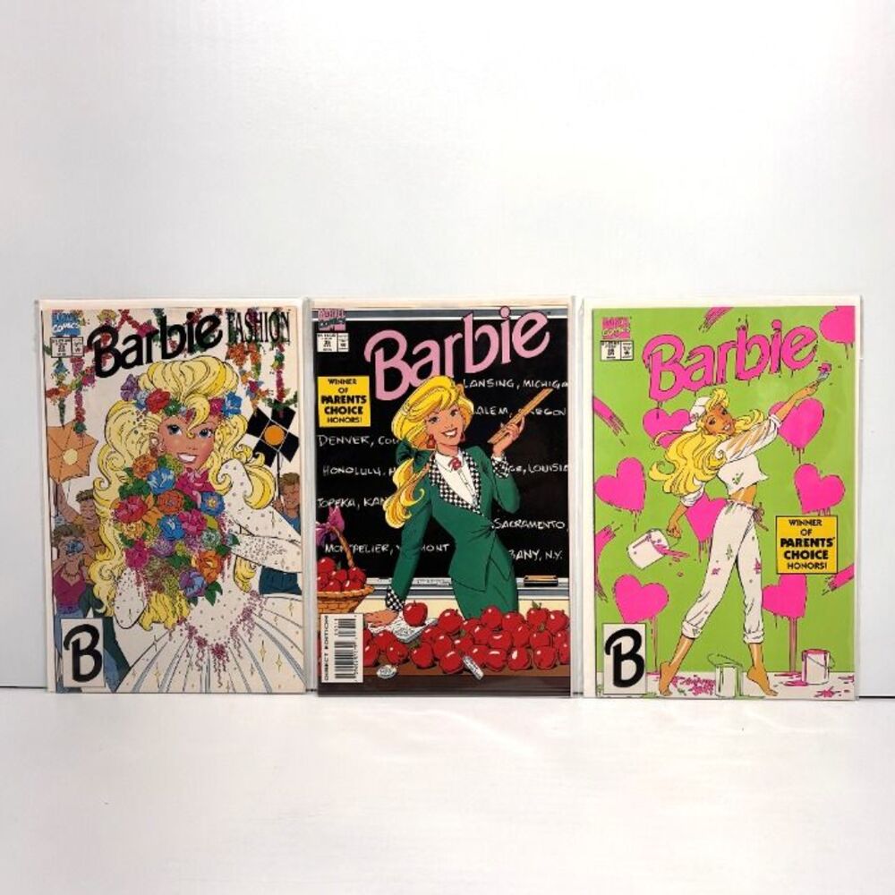3 Barbie Doll Comic Books Marvel Comics 1990s - #20, #28, #35 w/ Book Sleeves